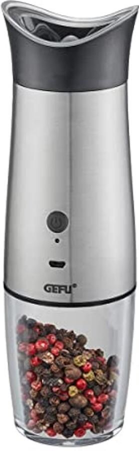 GEFU 34617 Zout- of pepermolen VELO elektrisch met kantelsensor USB kruidenmolen zoutmolen verstelbaar keramisch maalwerk
