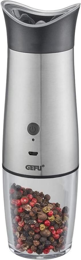 GEFU 34617 Zout- of pepermolen VELO elektrisch met kantelsensor USB kruidenmolen zoutmolen verstelbaar keramisch maalwerk