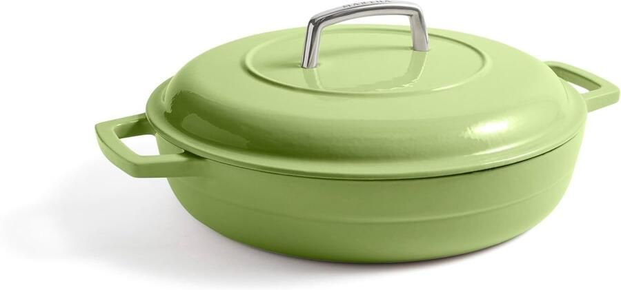 Geglaceerd Braadpan Gietijzeren Pan Langzaam Garen Lichter Gietijzer 3.5 Liter Groen
