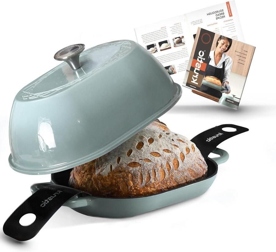 Geglaceerd Gietijzeren Pan Broodbakpan Stoofpan Ambachtelijk Brood Bakken Optimale Stoomcirculatie 5.5 Liter Inhoud Zoutkleur