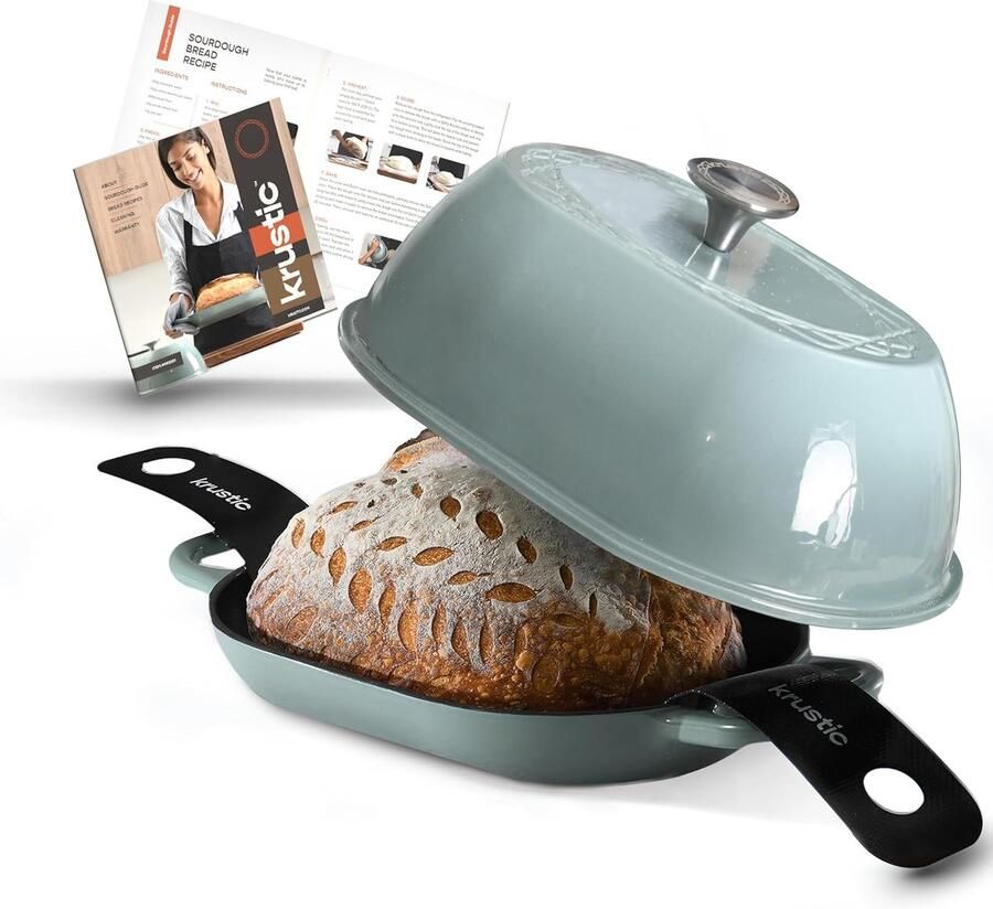 Geglaceerd Gietijzeren Pan Broodbakpan Stoofpan Ambachtelijk Brood Bakken Optimale Stoomcirculatie 5.5 Liter Inhoud Zeewit