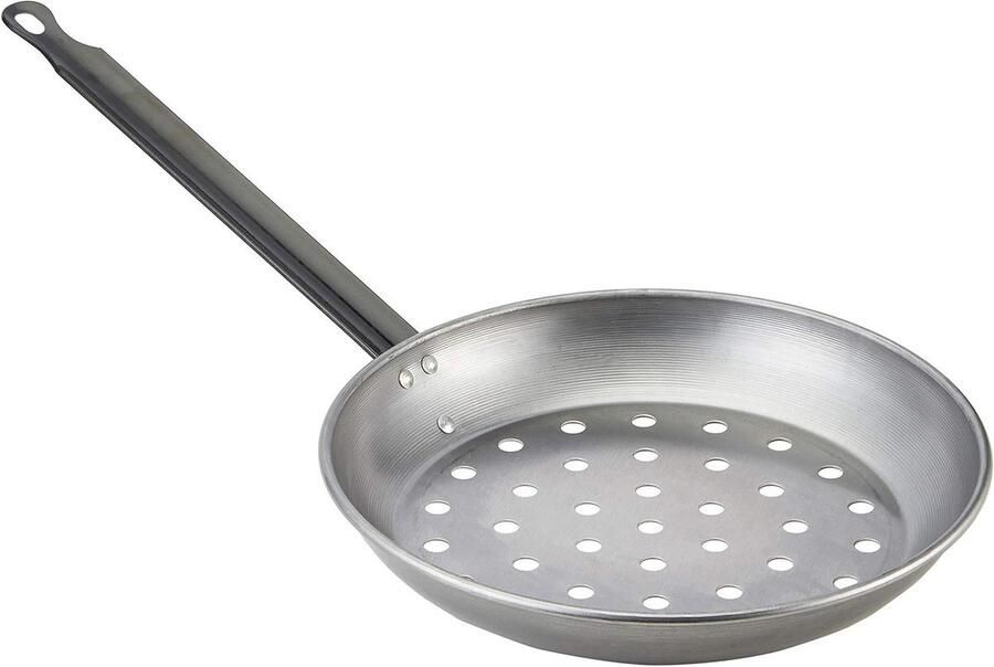 Geglaceerde Braadpan Gietijzeren Pan Kastanjes Roosteren Met Handvat 26 cm Grijs