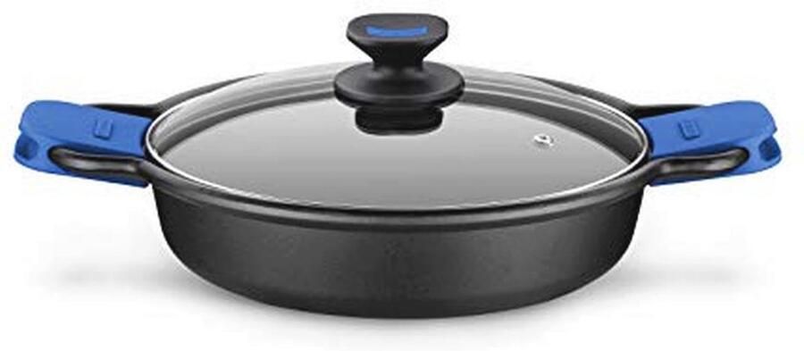 Gegoten aluminium antiaanbakpan met glazen deksel 32 cm