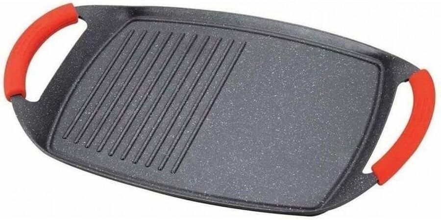Gegoten Aluminium Bakplaat Plancha Grillplaat Gezond Koken Greblon Marmeren Antiaanbaklaag 47 cm Grijs