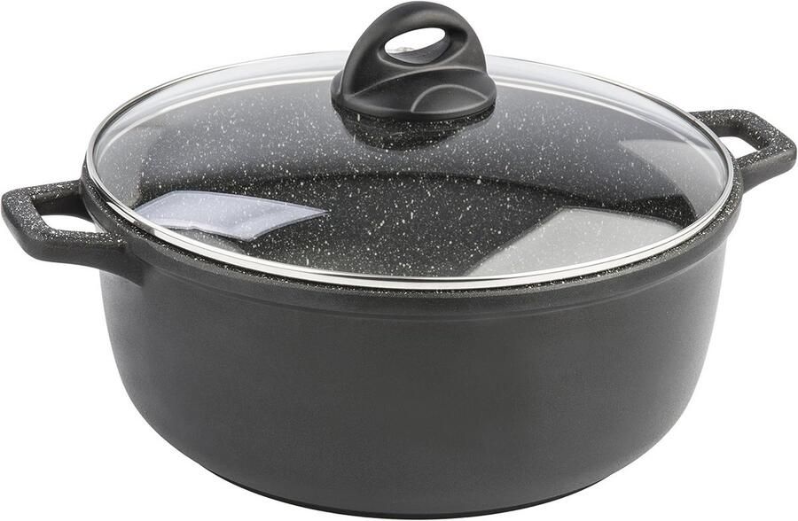 Gegoten aluminium braadpan met handgrepen en deksel 28 cm