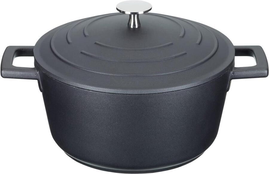 Ronde Braadpan Ovenschaal met deksel Stoofschotels Maken Revolutionair Gietijzer Aluminium 25 Liter Zwart