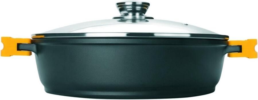 Gegoten Aluminium Braadpan Stoofpan met deksel Langzaam Garen Volledige Inductie Bodem 30 cm Zwart