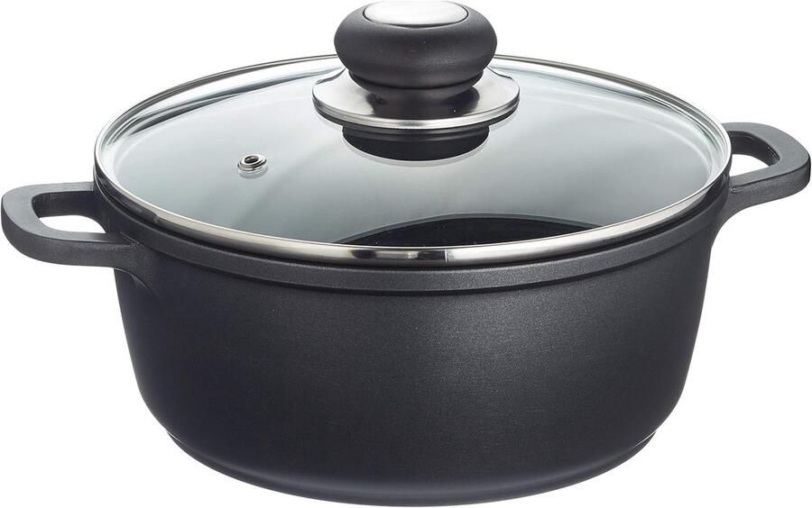 Gegoten Aluminium Braadpan Vleespan met Deksel Gezond Koken Antiaanbaklaag Ø 20 cm Zwart