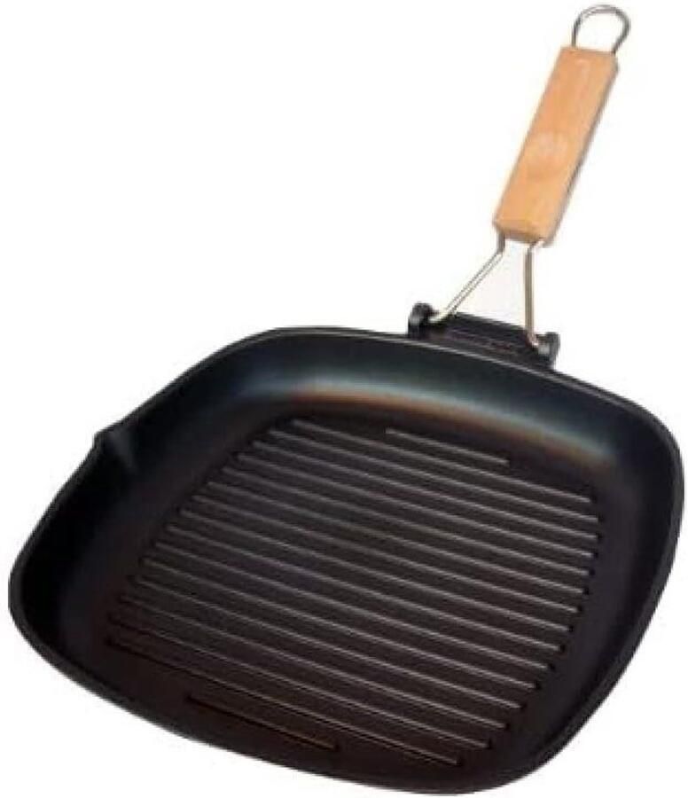 Gegoten Aluminium Grillpan Koekenpan Grill Gerechten Grillen Inklapbare Handgreep 28 x 28 cm Zwart