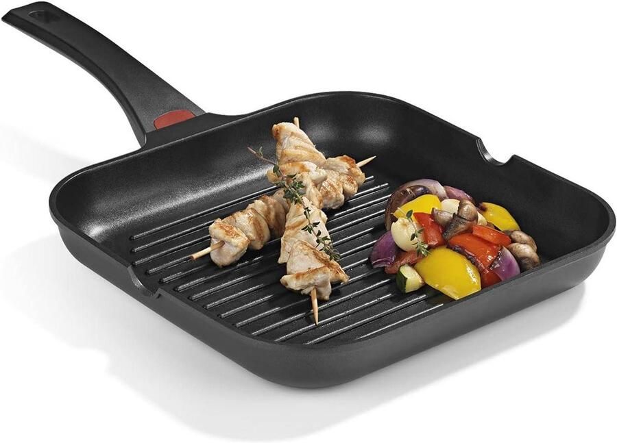 Gegoten Aluminium Grillpan Koekenpan Rechthoekig Vetarm Braden Met Hitte Indicator 28 cm Midnight Edition