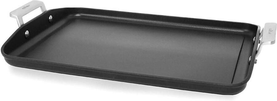 Gegoten Aluminium Grillplaat Bakplaat Plancha Lekker Koken Glad Hellend Oppervlak 34 x 25 cm Zwart