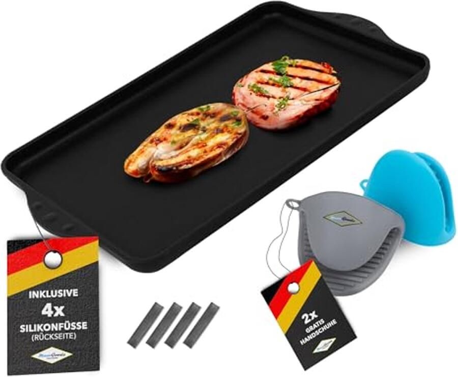 Gegoten Aluminium Grillplaat Glad 43 x 28 x 2 5 cm Geschikt voor Inductie en Alle Kookplaten Keramisch Antiaanbaklaag Antislip