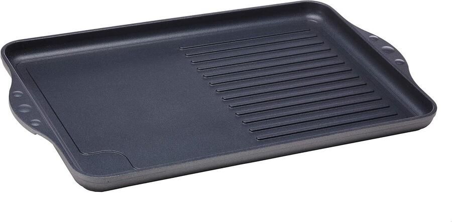 Gegoten Aluminium Grillplaat met Halve Groeven 43 x 28 cm Geschikt voor Oven en Vaatwasser