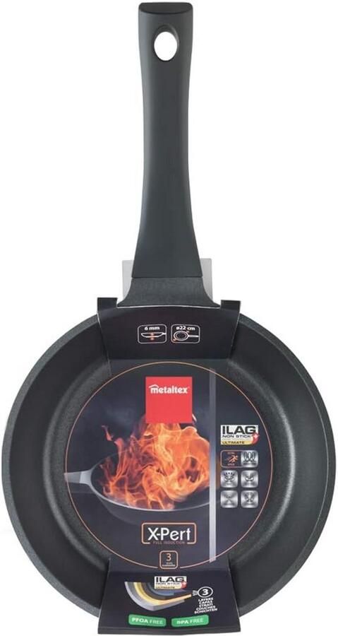 Gegoten Aluminium Koekenpan met antiaanbaklaag Gezond Koken 3 Laags Coating 22 Centimeter Zwart