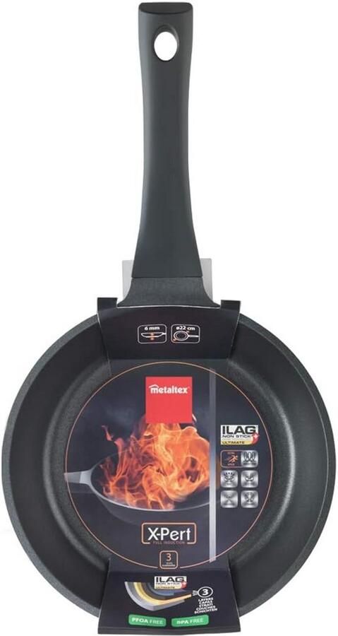 Gegoten Aluminium Koekenpan Gezond Koken 3 Laags Antiaanbaklaag 22cm Diameter Zwart