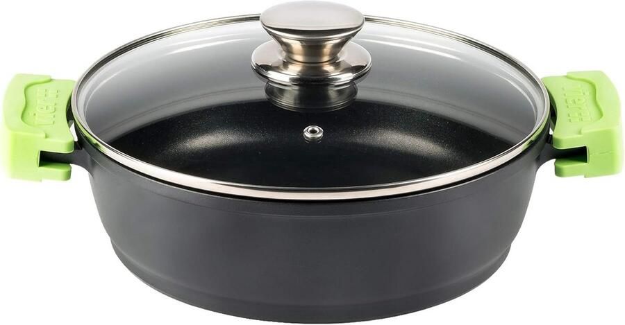 Gegoten Aluminium Kookpan 36 cm – Geschikt voor Inductie Incl. Glasdeksel & Siliconen Handgrepen