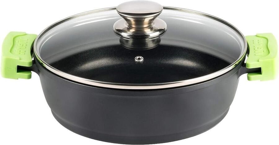 Gegoten Aluminium Kookpan Braadpan Gelijkmatig Koken Afneembare Handgrepen 36 cm Diameter Zwart
