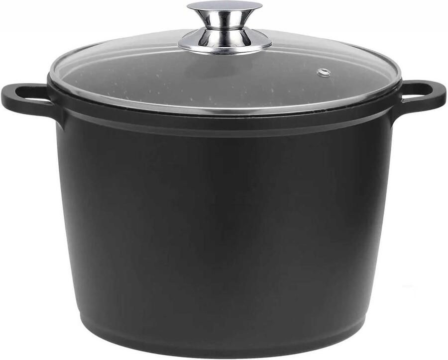 Gegoten Aluminium Kookpan Soeppan Stoofpan Gelijkmatige Warmteverdeling 3-Laags Marmeren Coating 6 Liter 24 cm Zwart
