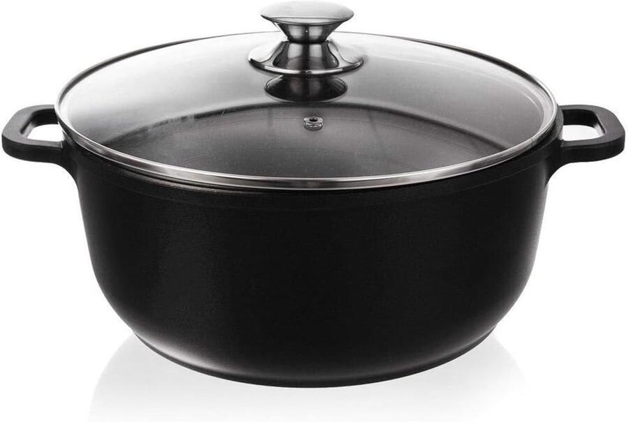 Gegoten Aluminium Kookpan Soeppan Stoofpan Gezond Koken Granieten Coating 28 cm 7 Liter Zwart