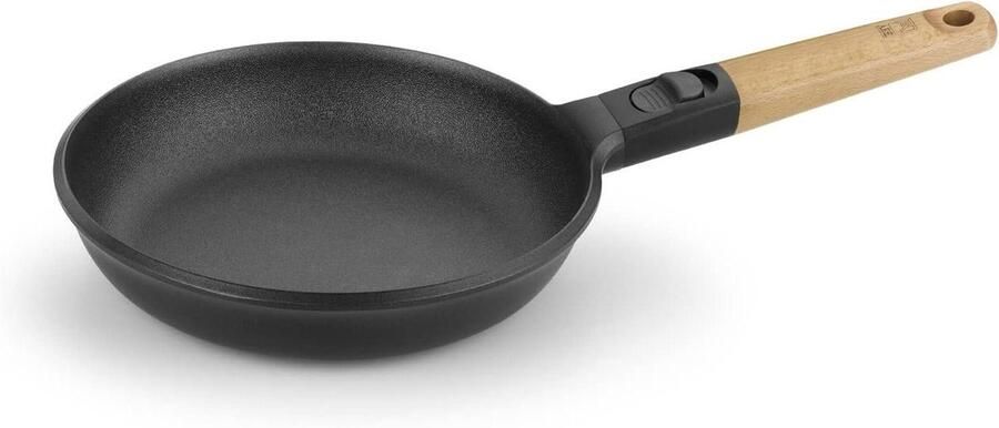 Gegoten Aluminium Pan Braadpan Koekenpan Dagelijks Koken Afneembare Houten Greep 22 cm Zwart