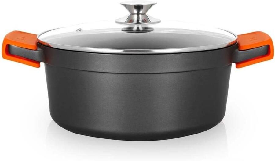 Gegoten Aluminium Pan Diepe Koekenpan Veelzijdig Koken PFOA-vrije Anti-aanbaklaag 6.7 Liter Zwart