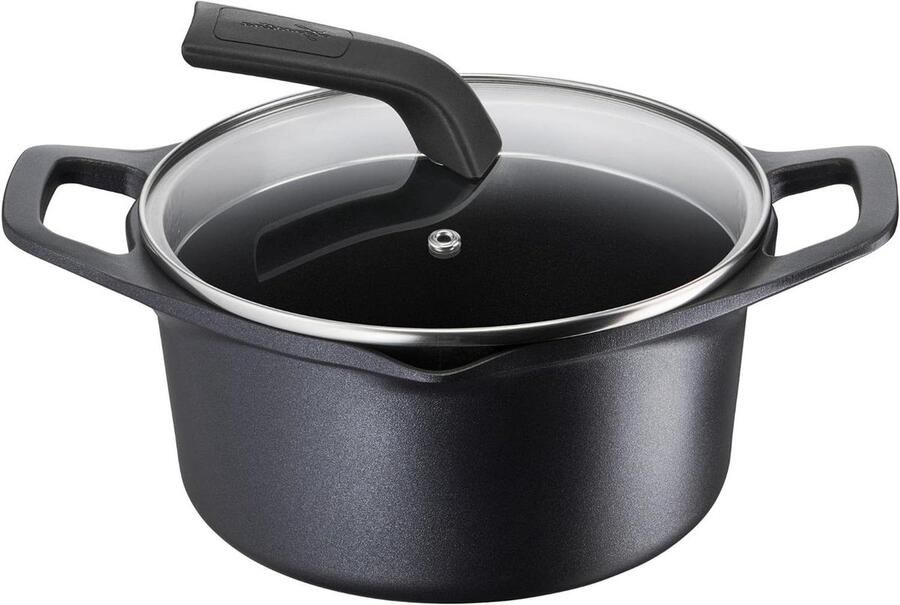 Gegoten Aluminium Pan Kookpan met Deksel Gezond Koken Thermische Signaalindicator Ø 20 cm Zwart