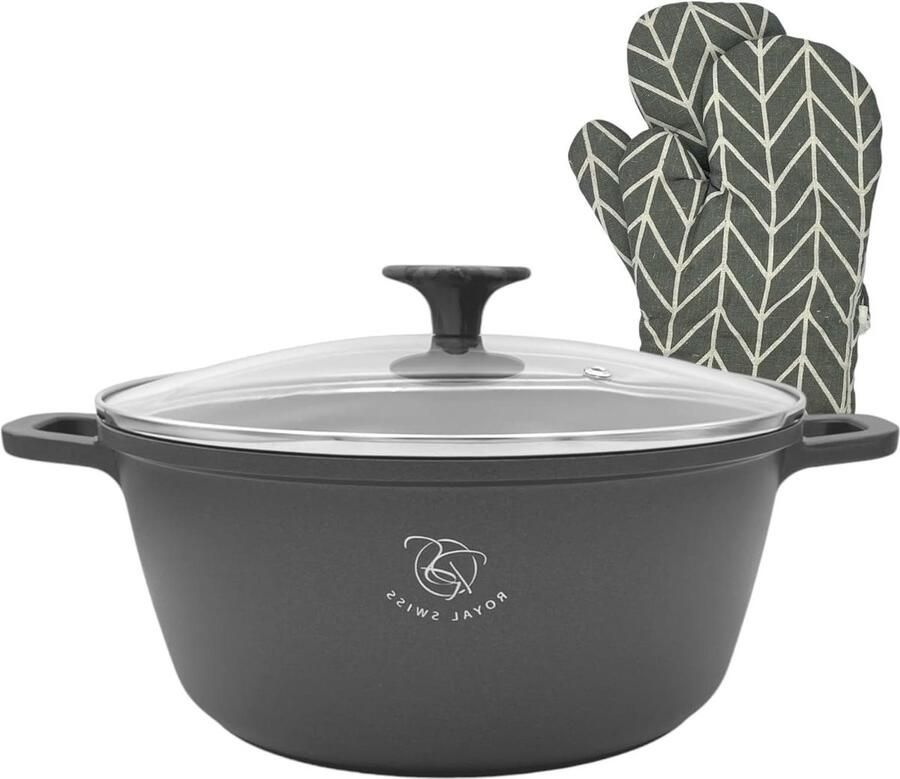 Gegoten Aluminium Pan Kookpan met deksel Grote maaltijden bereiden Marmeren antiaanbaklaag 28 cm 6 liter Zwart
