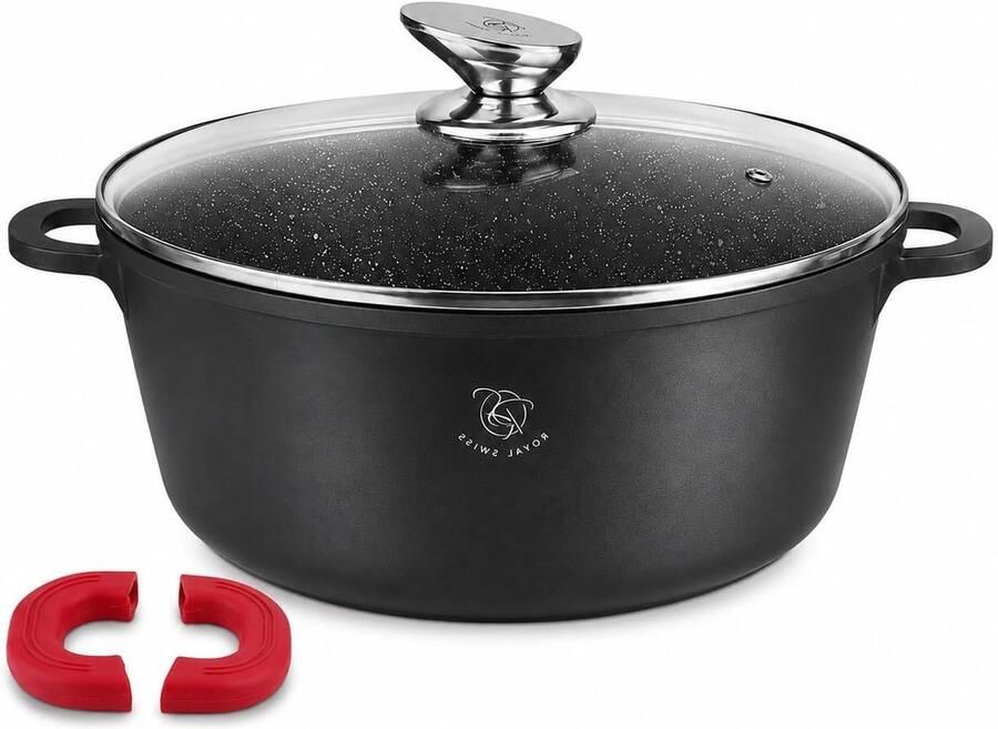 Gegoten Aluminium Pan Kookpan met Deksel Royale Maaltijden Bereiden Marmeren Anti-aanbaklaag 32 cm 9.5 Liter Zwart