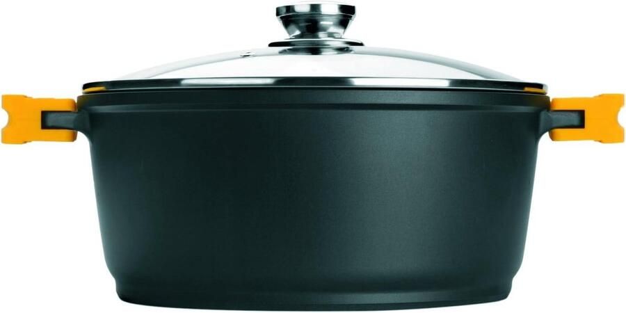Gegoten Aluminium Pan Kookpan met deksel Lekker Koken Full-induction bodem 28 cm Zwart