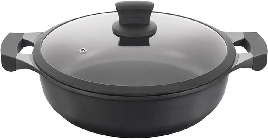Gegoten Aluminium Pan Stoofpan met Deksel Gezond Koken Energiebesparend 28 cm Zwart