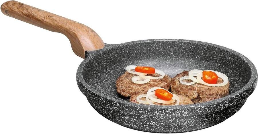 Gegoten Aluminium Pan Vleespan Ketel Koken op Inductie Granietlook Marmering 15 Liter Houtnerf Handgreep