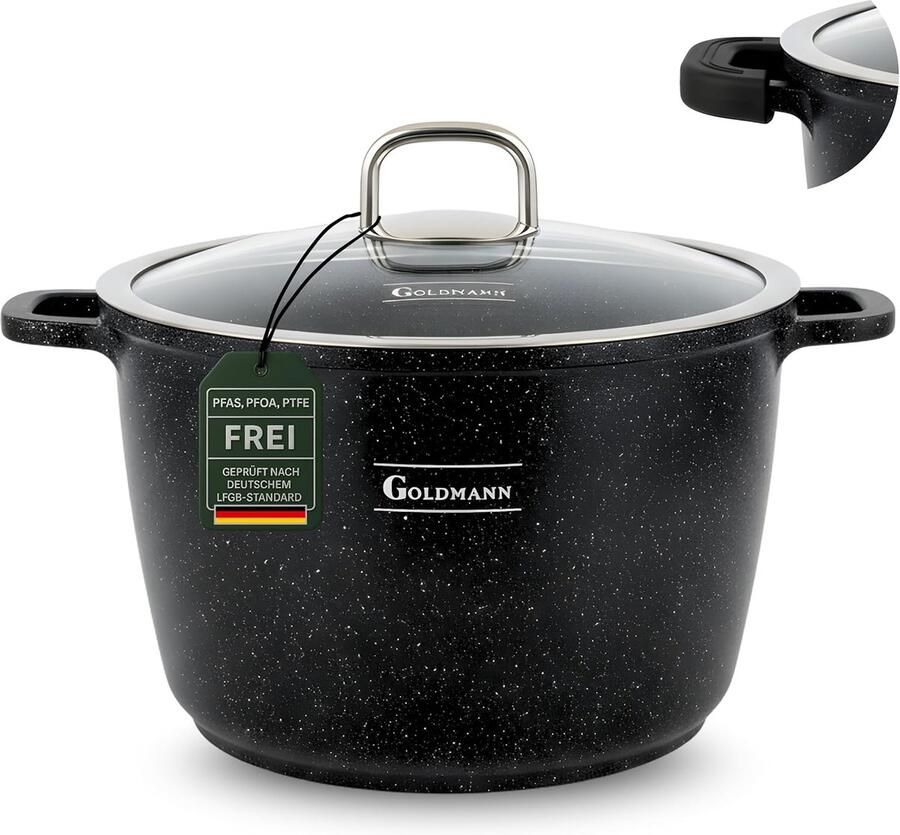 Gegoten Aluminium Soeppan Stoofpan Kookpan Soepen Stoofschotels Maken Keramische Marmer Antiaanbaklaag 6.2L Ø 24 CM Zwart