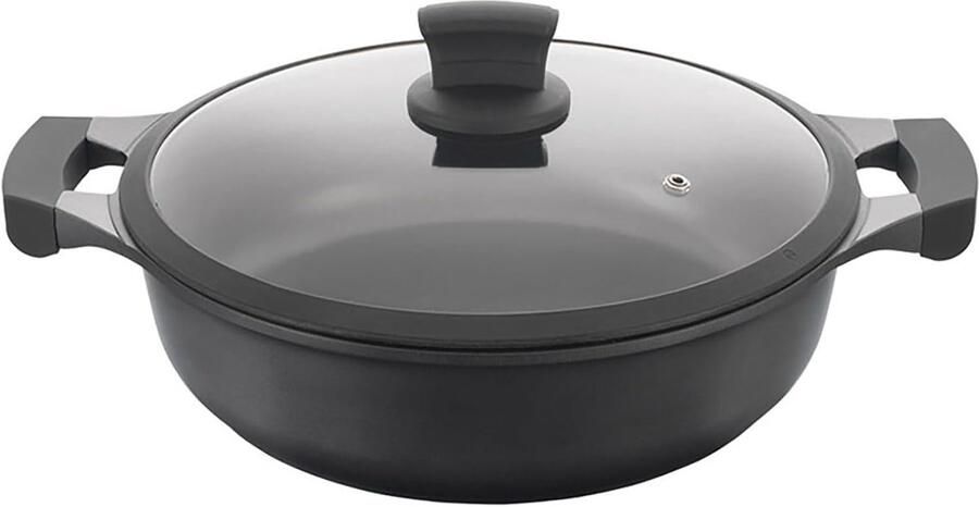 Gegoten Aluminium Stoofpan Gietijzeren Pan Langzaam Koken 3-Laags Anti-aanbaklaag 28 cm Diameter Zwart