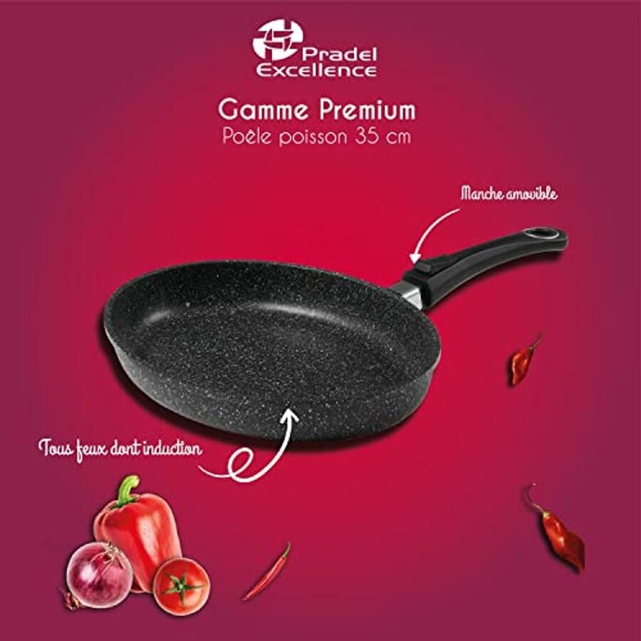 Gegoten Aluminium Vispan met Steenlook en Afneembare Greep 24-32 cm