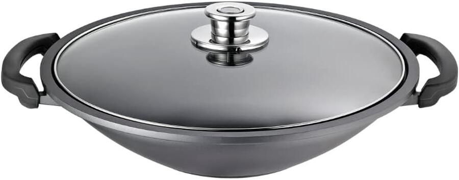 Gegoten Aluminium Wok Roerbakpan Aziatisch Koken XXStrong Keramische Laag 36 cm Zwart