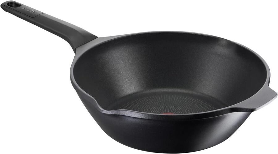 Gegoten Aluminium Wok Roerbakpan Gezond Koken Titanium Versterkte Coating 28 cm Zwart