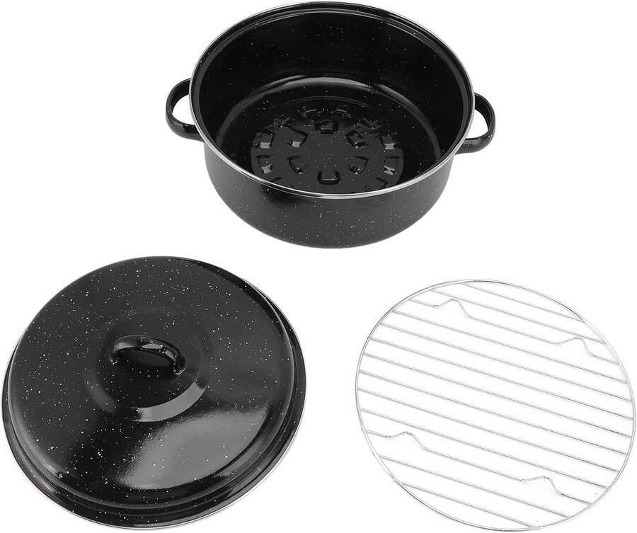 Gegoten Braadpan Emaille Pan Deksel Langzaam Garen Gelijkmatige Warmteverdeling 26 cm Zwart Gespikkeld