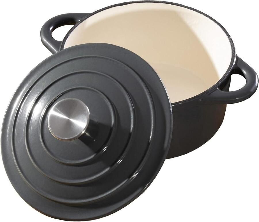 Gietijzeren Casserole 26cm Non-Stick Gietpan met Deksel Geschikt voor Keramiek en Inductie
