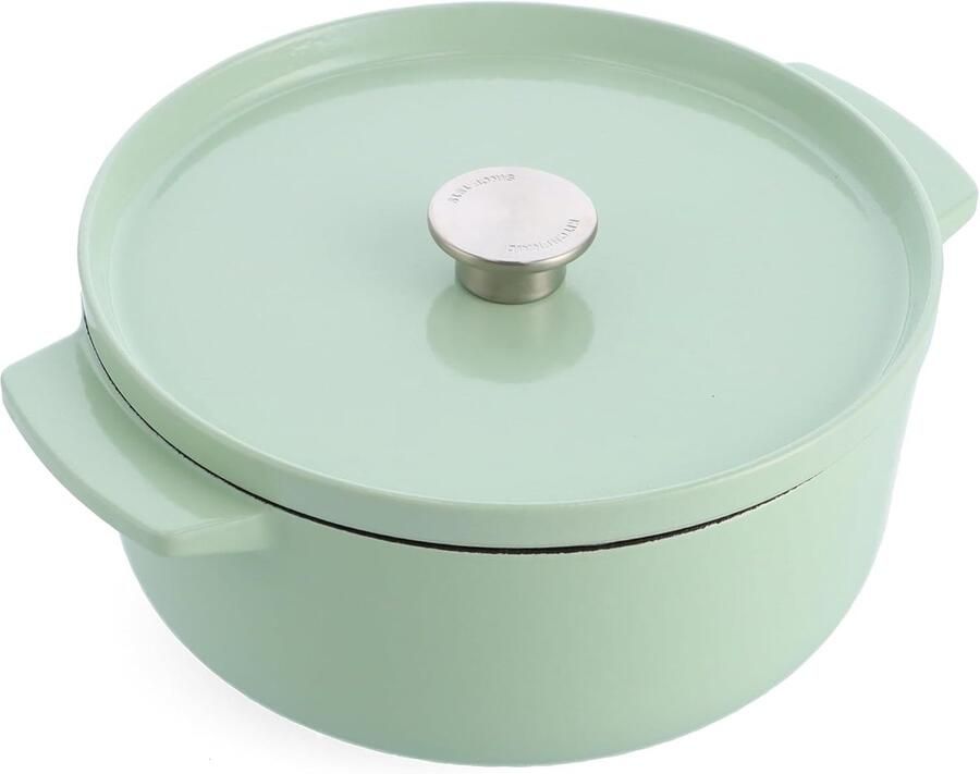 Gegoten Braadpan Ovenschaal Deksel Langzaam Garen Hitte Vasthoudend Ø 26cm 5.2L Pistache Groen