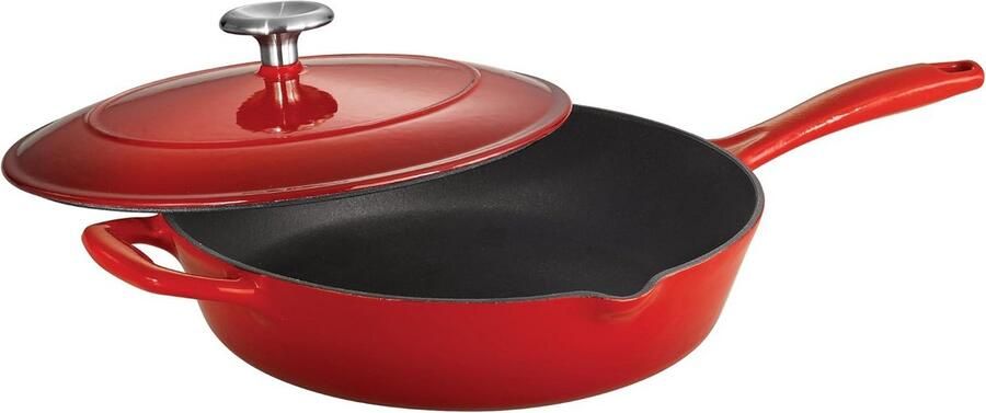 Gegoten Braadpan Stoofpan Emaille Langzaam Garen Condensatie Groeven 25.5 cm Rood