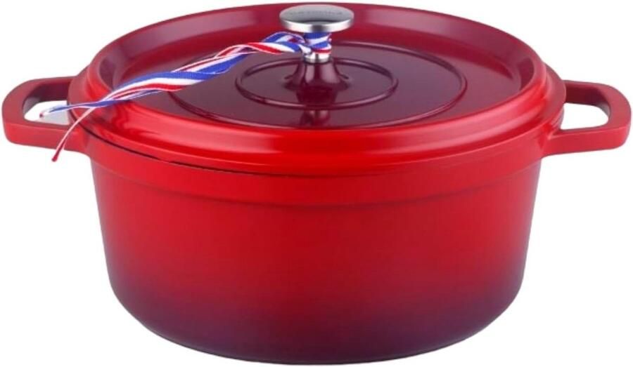 Gegoten braadpan Stoofpan met deksel Gezond koken Steenlook antiaanbaklaag Ø 16 cm Gevlamd rood