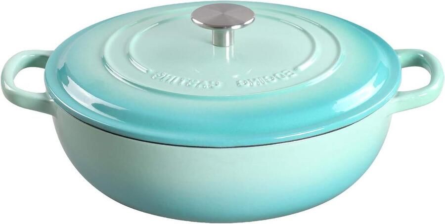 Gegoten Ijzeren Braadpan Stoofpan Casserole Langzaam Garen Gladde Non-stick Glazuur 3.8 Liter Peacock Blauw