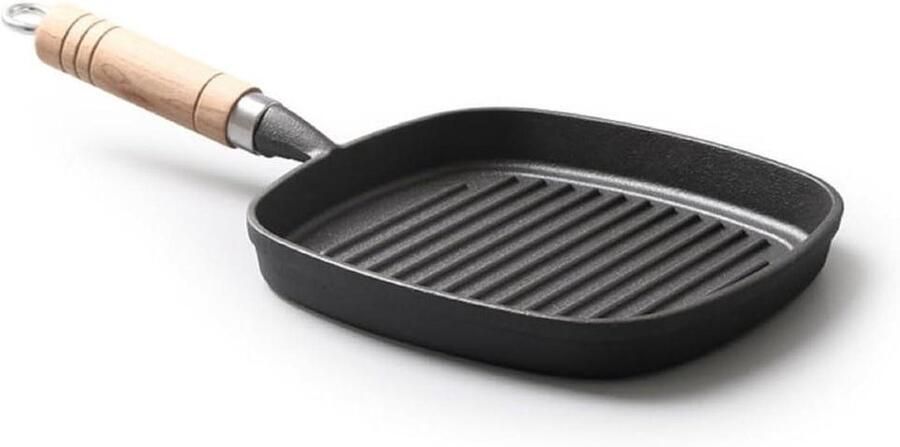 Gegoten Ijzeren Grillpan Ribbelpan Bakplaat Koken en Bakken Gelijkmatige Warmteverdeling 22 cm Zwart