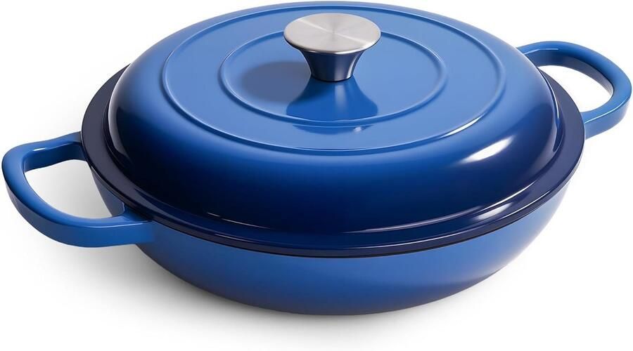 Gegoten IJzeren Pan Stoofpan Deksel Langzaam Garen Gelijkmatige Warmte 3 Liter Donkerblauw