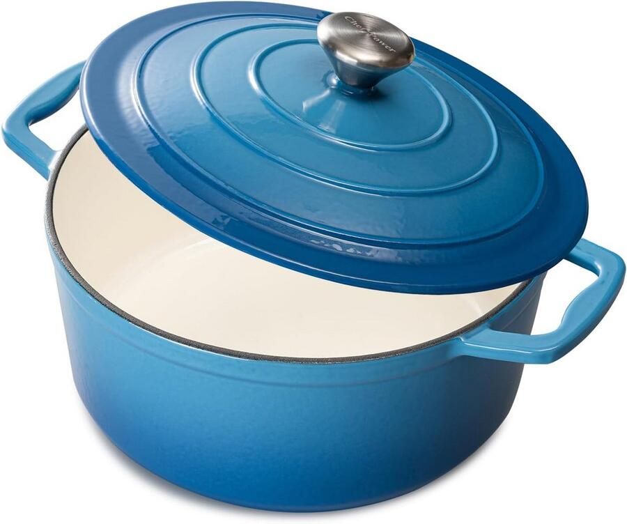Gegoten Ijzeren Pan Stoofpan Emaille Koken en Stoven Gelijkmatige Warmteverdeling 5 Liter Blauw