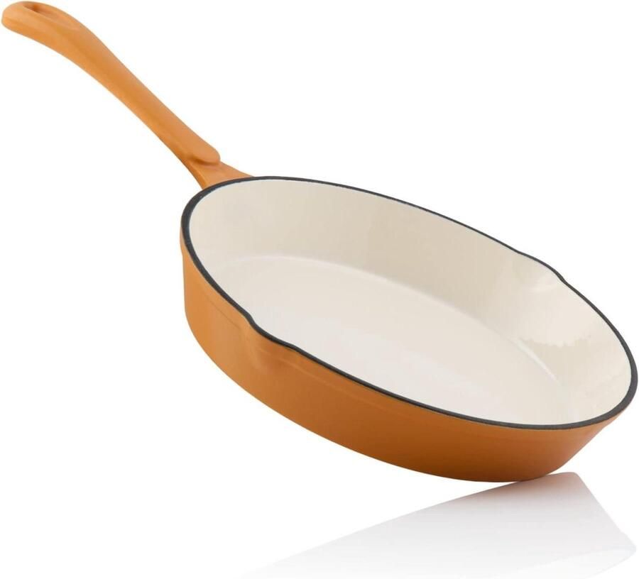 Gegoten IJzeren Pan Stoofpan Koekenpan Langzaam Garen Twee Gietuitlopen 24 cm Zonnig Oranje