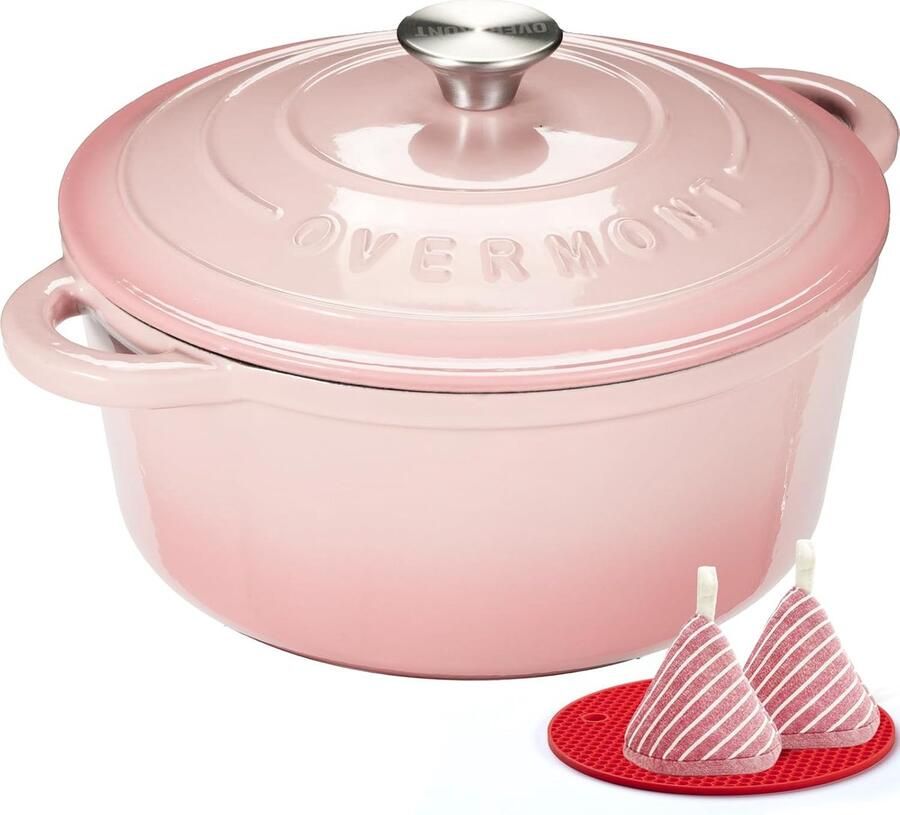 Gegoten IJzeren Pan Stoofpan met Deksel Langzaam Garen Energiezuinig Koken 26 cm Roze