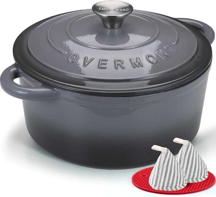 Gegoten IJzeren Pan Stoofpan met Deksel Langzaam Garen Gelijkmatige Warmte 26 cm Grijs