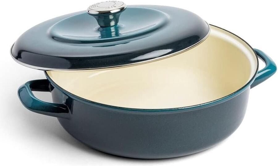 Gegoten Ijzeren Pan Stoofpan Ronde Pan Langzaam Garen 30% Lichter 26 cm 3.8 Liter Diepblauw