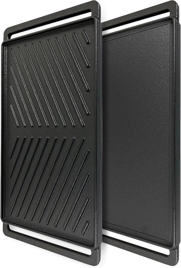 Gegoten Ijzeren Plaat Bakplaat Grill Veelzijdig Koken Omkeerbaar Oppervlak 48 x 25 cm Zwart